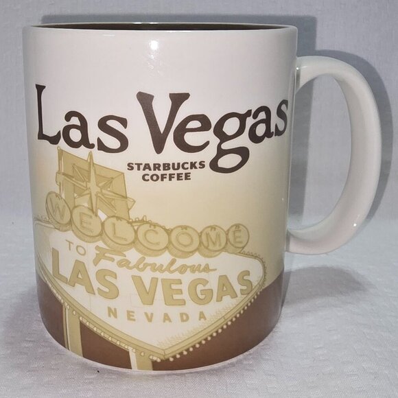 STARBUCKS COFFEE COLLECTORS SERIES LAS VEGAS MUG TAN AND BROWN 16OZ EUC - Picture 1 of 9